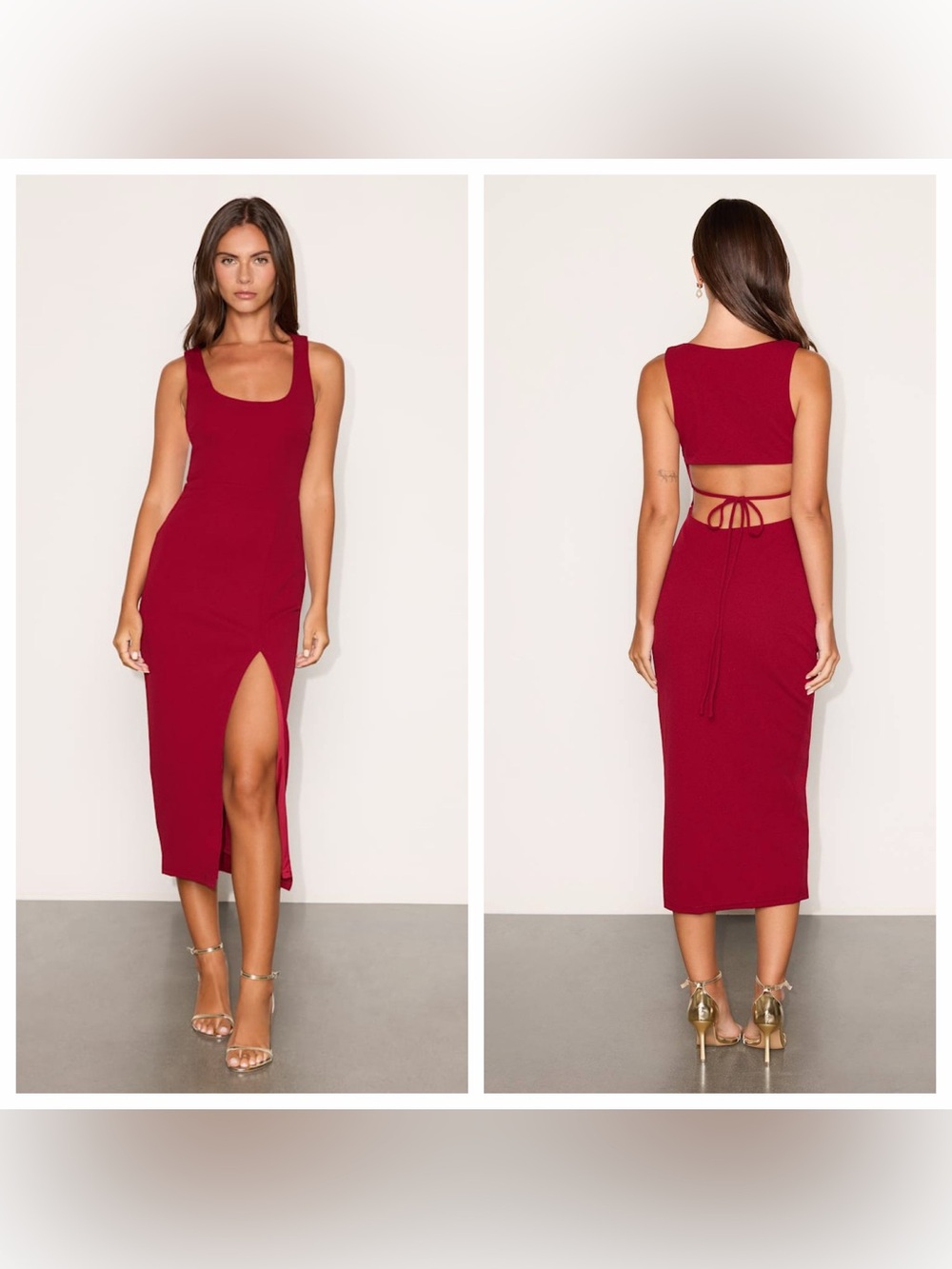 Lulu's Sultry Elegance Wine Red Cutout Bodycon Midi Dress